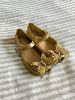 Mini Melissa Gold Sparkle Ultrafly Butterfly Mary Janes